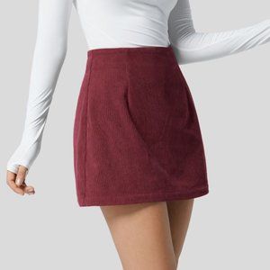 HALARA High Waisted Invisible Zipper 2-in-1 A Line Mini Corduroy Casual Skirt XS